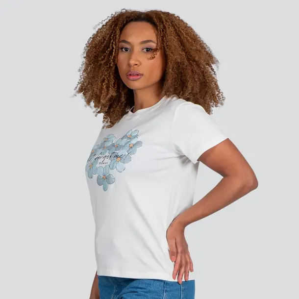 Blusa Feminina Manga Curta Gola Com Estampa .YS3169 Off/Azul