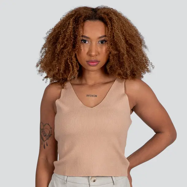 Regata Feminina Alça Média Tricô Modal .E2409283C Bege