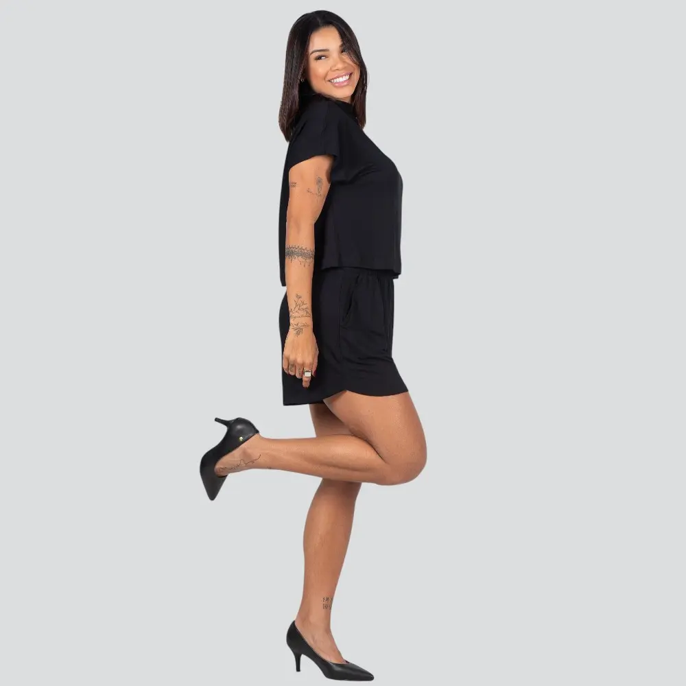 Conjunto Feminino Blusa Manga Curta + Shorts Com Elástico No Cós .617299