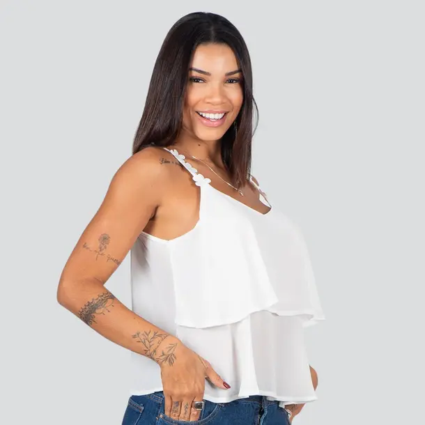 Regata Feminina Alça Fina Com Babado .XH1022 Branco