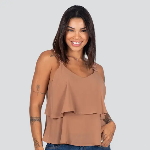 Regata Feminina Alça Fina Com Babado .XH1022 Marrom