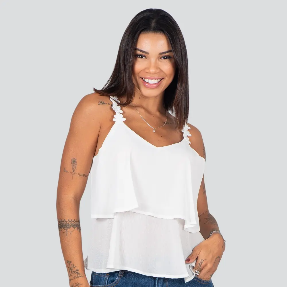 Regata Feminina Alça Fina Com Babado .XH1022