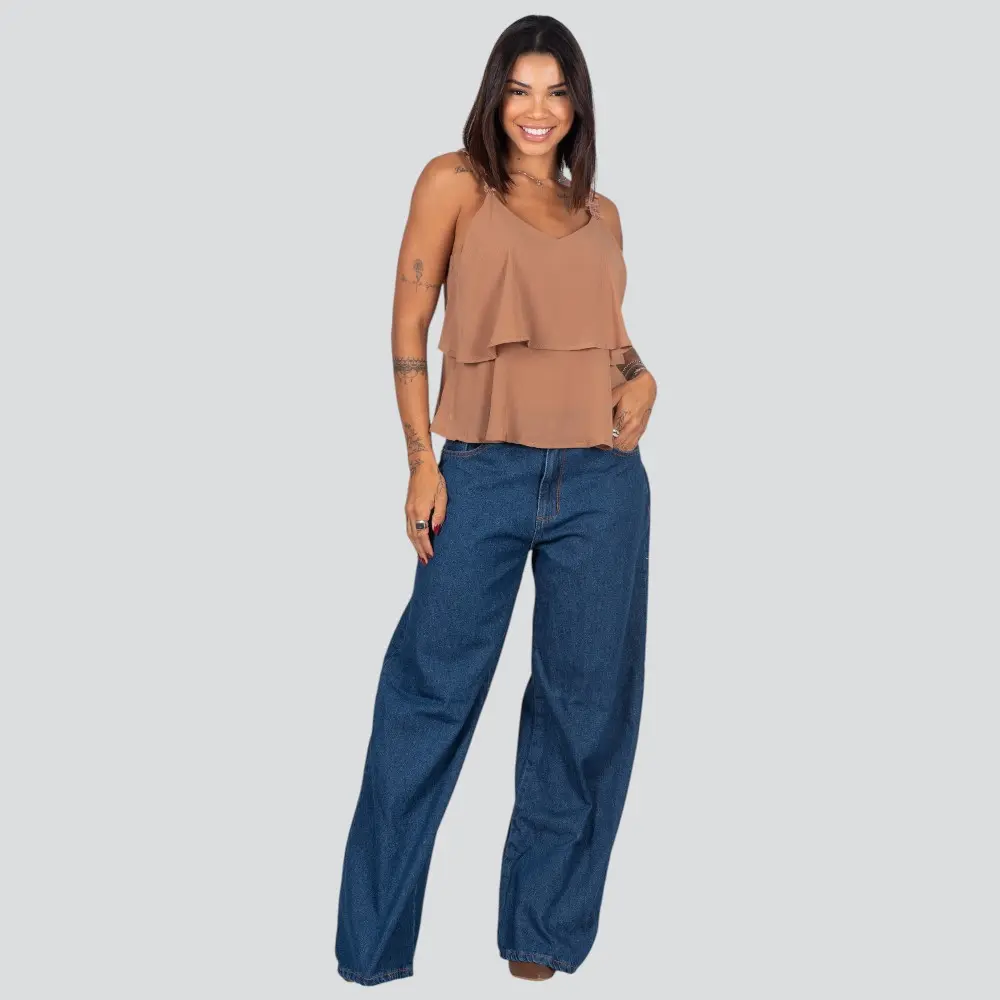 Regata Feminina Alça Fina Com Babado .XH1022