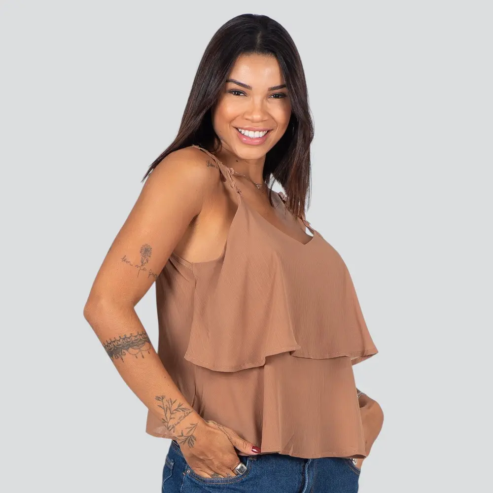 Regata Feminina Alça Fina Com Babado .XH1022