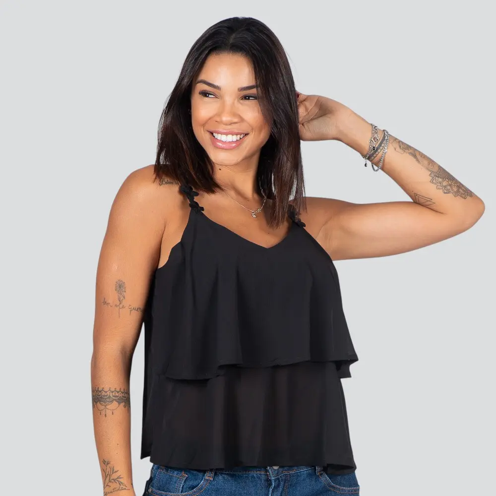 Regata Feminina Alça Fina Com Babado .XH1022