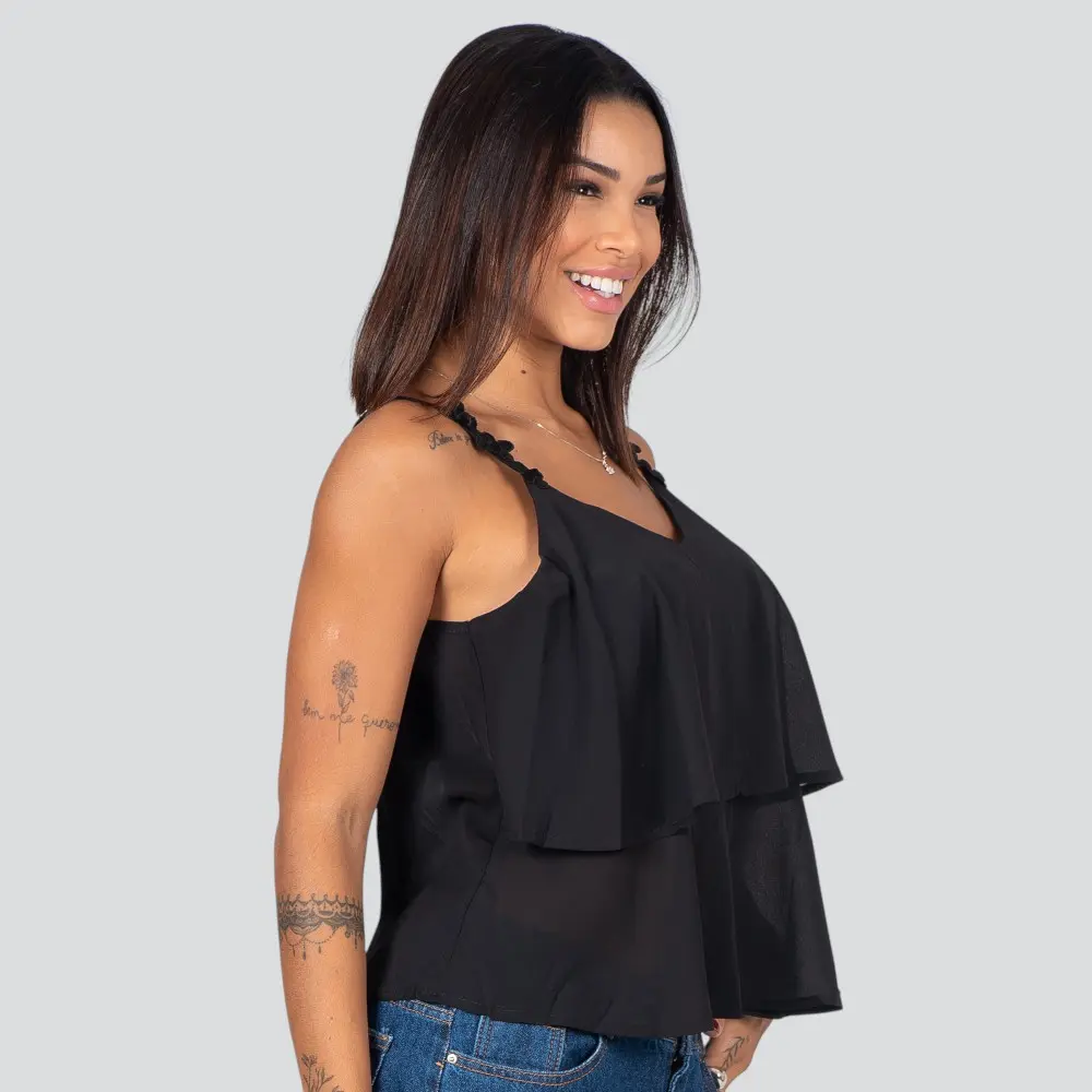 Regata Feminina Alça Fina Com Babado .XH1022