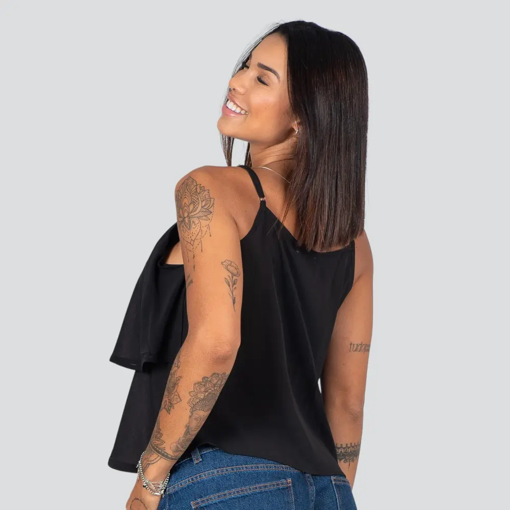 Regata Feminina Alça Fina Com Babado .XH1022