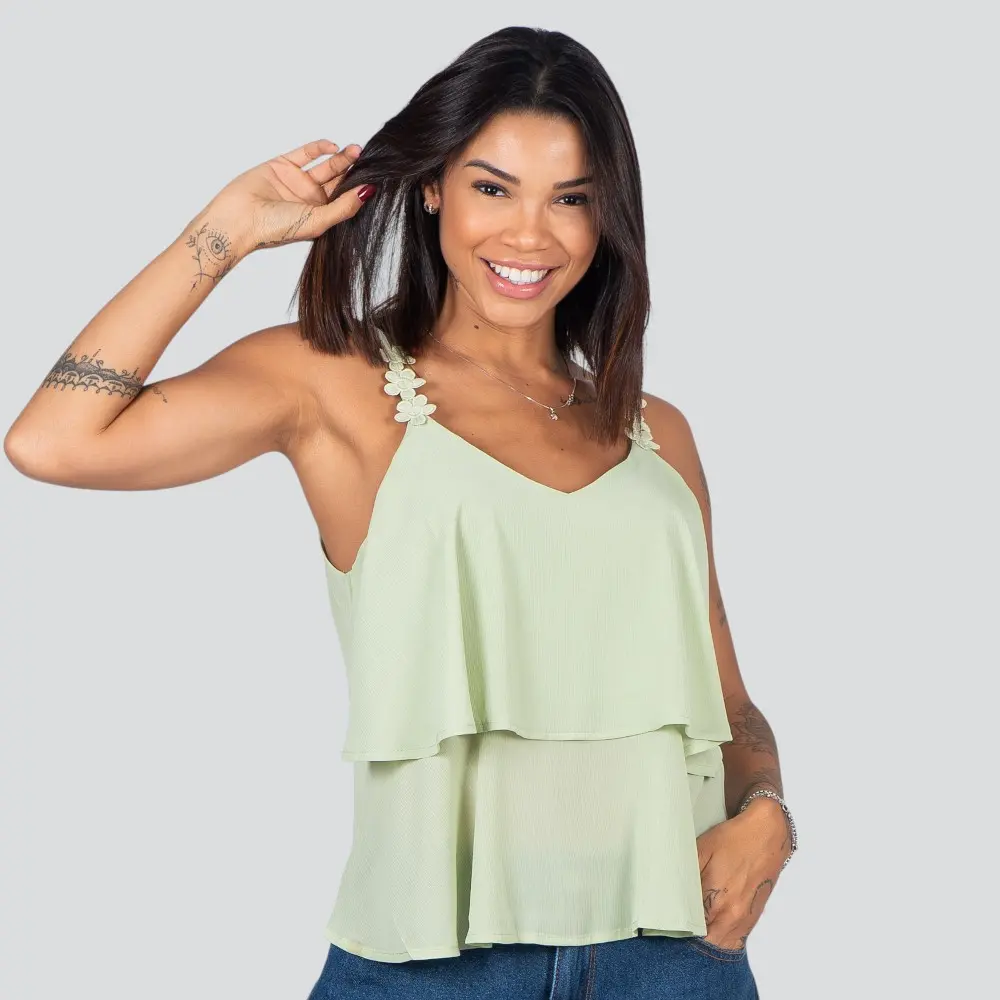 Regata Feminina Alça Fina Com Babado .XH1022