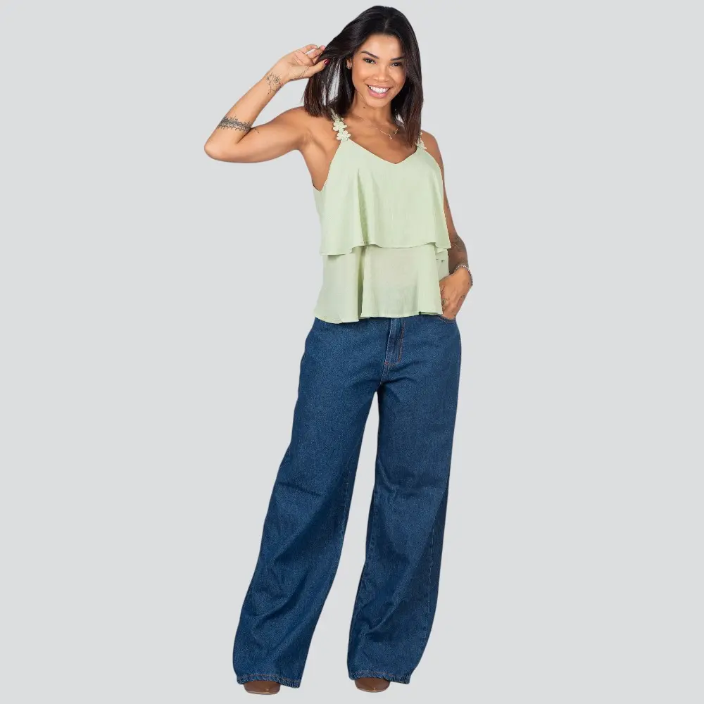 Regata Feminina Alça Fina Com Babado .XH1022