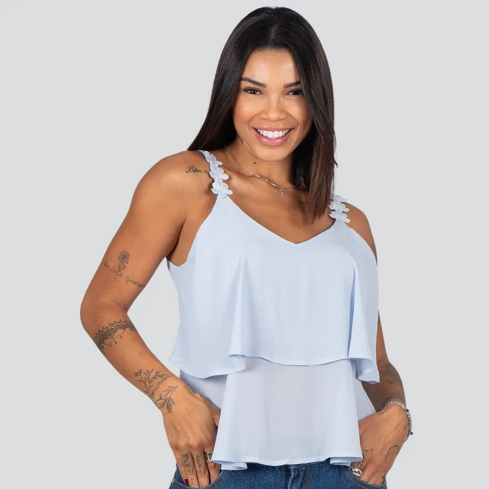 Regata Feminina Alça Fina Com Babado .XH1022