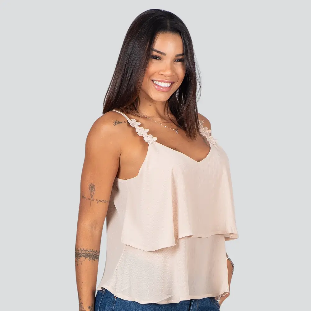 Regata Feminina Alça Fina Com Babado .XH1022