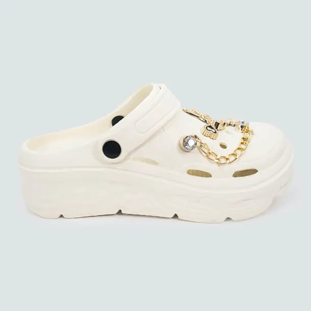 Babuche Feminina Com Correntinha e Pingentes Decorativos .AL51 Branco