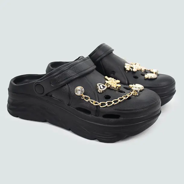 Babuche Feminina Com Correntinha e Pingentes Decorativos .AL51 Preto