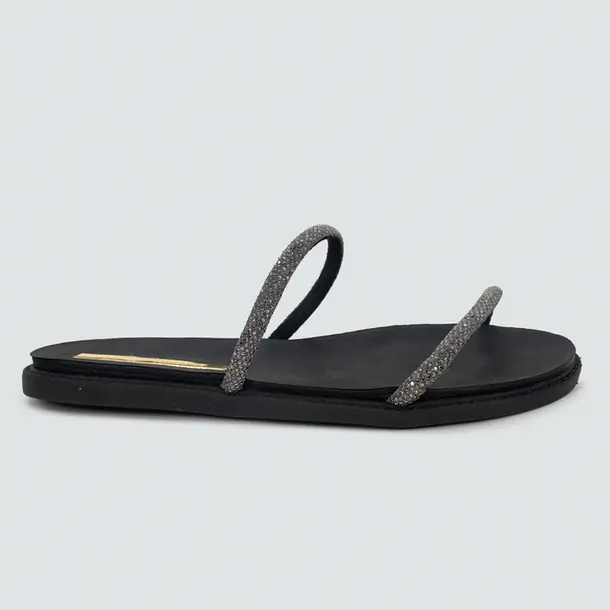 Sandália Rasteira Feminina Com Tiras Finas Brilhantes .5443217