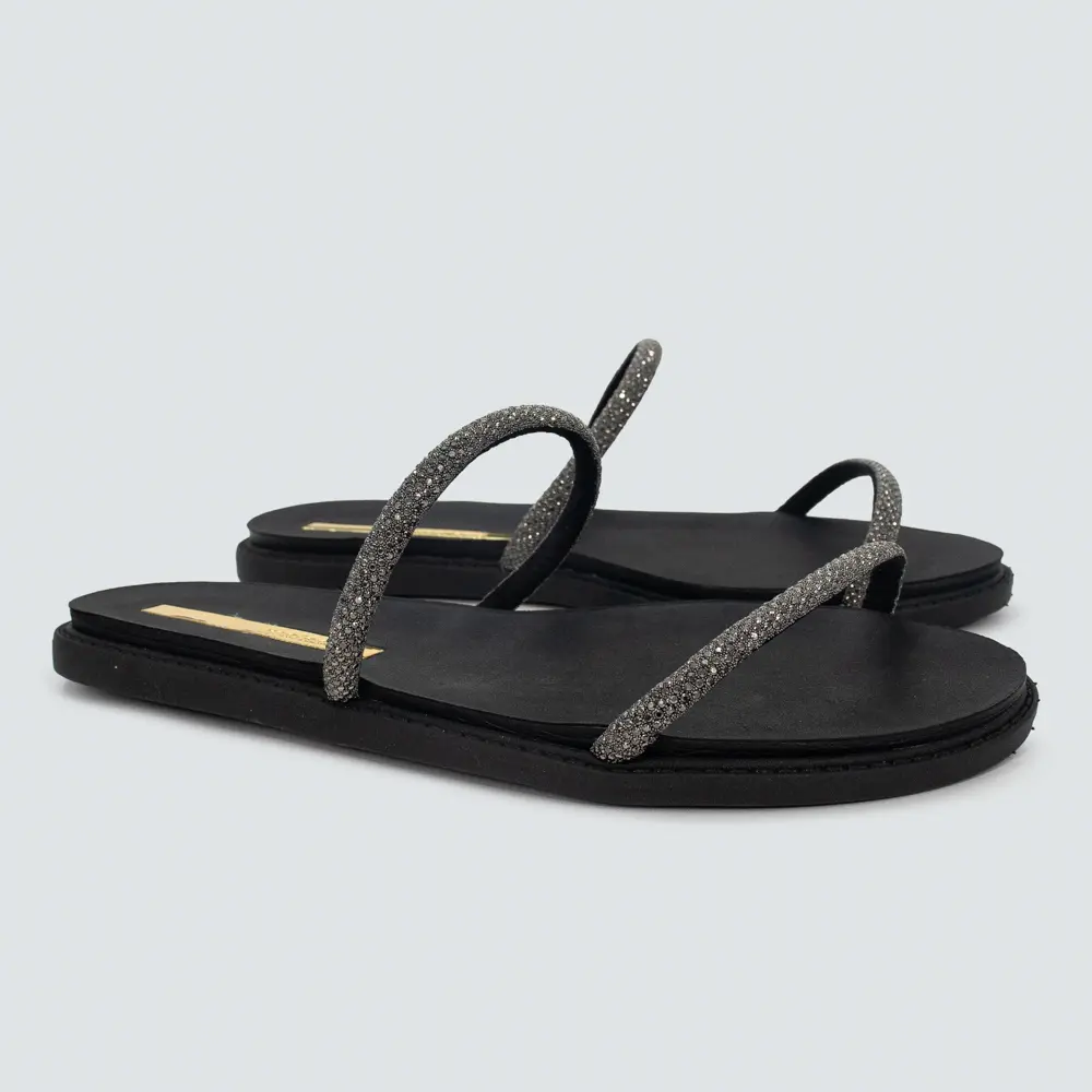 Sandália Rasteira Feminina Com Tiras Finas Brilhantes .5443217