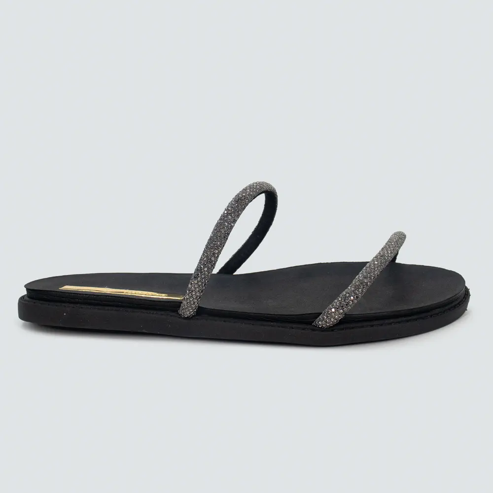 Sandália Rasteira Feminina Com Tiras Finas Brilhantes .5443217