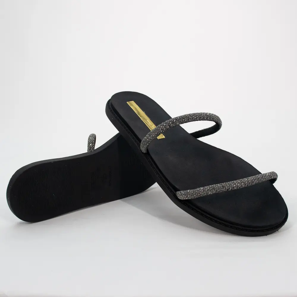 Sandália Rasteira Feminina Com Tiras Finas Brilhantes .5443217