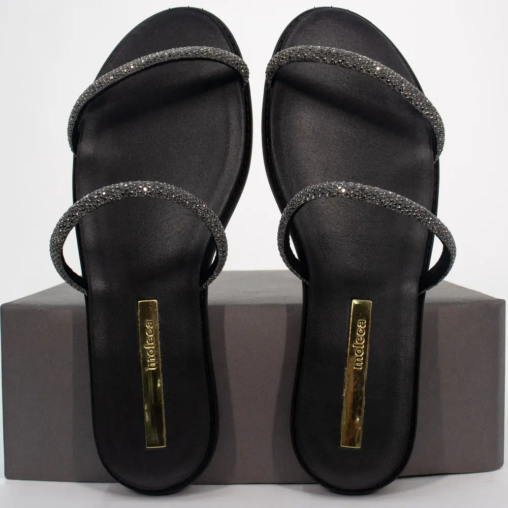 Sandália Rasteira Feminina Com Tiras Finas Brilhantes .5443217