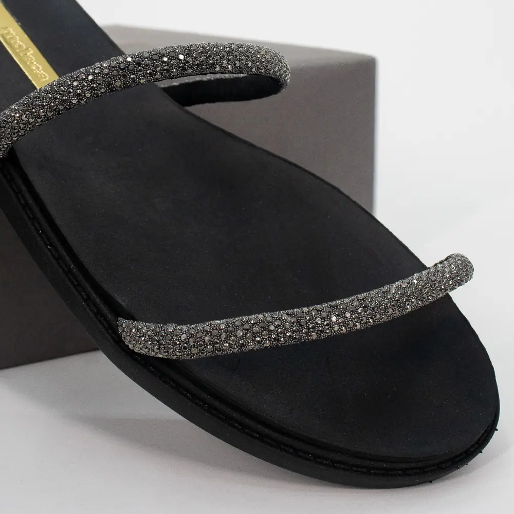 Sandália Rasteira Feminina Com Tiras Finas Brilhantes .5443217