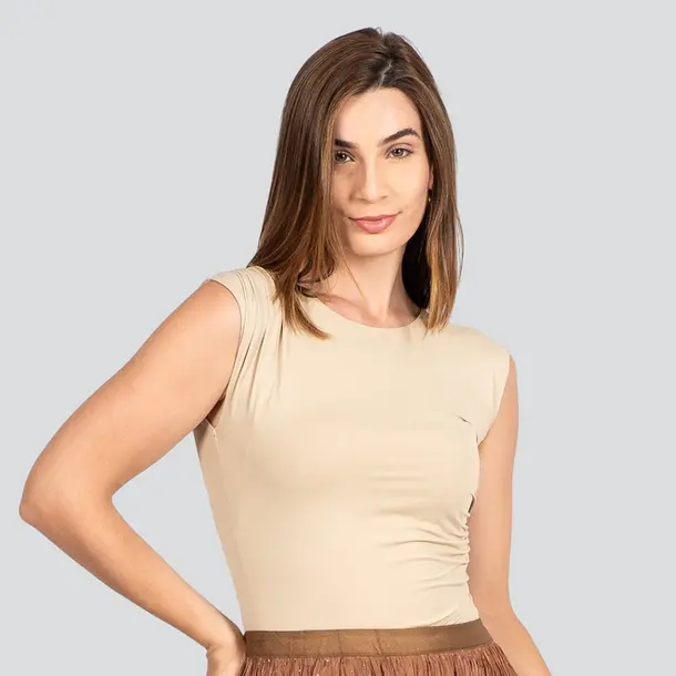 Body Feminino Alça Larga Drapeado Lateral .ZW236