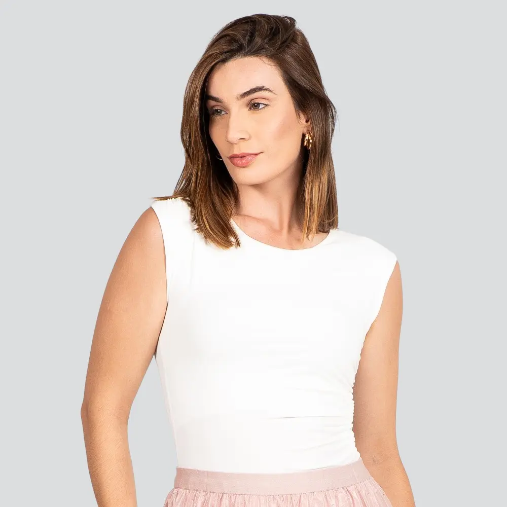 Body Feminino Alça Larga Drapeado Lateral .ZW236