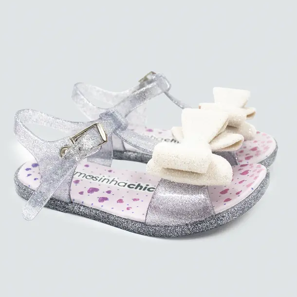 Sandália Bebê Menina Laço Glitter .2195 Glitter Diamante Off White