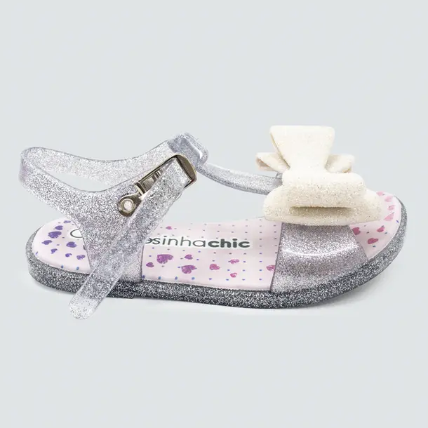 Sandália Bebê Menina Laço Glitter .2195 Glitter Diamante Off White