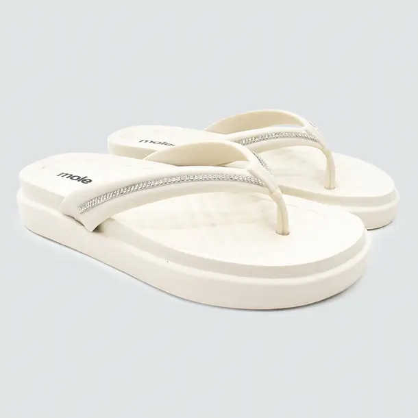 Tamanco Flat Feminino EVA .5554101 Branco Off/Cristal