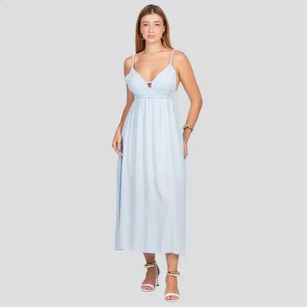 Vestido Midi Feminino Alça Fina com Detalhe no Decote .3092