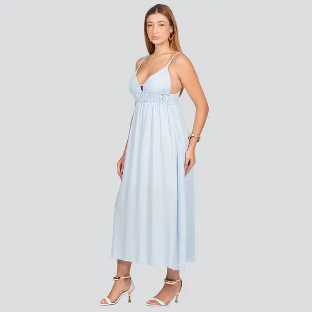 Vestido Midi Feminino Alça Fina com Detalhe no Decote .3092