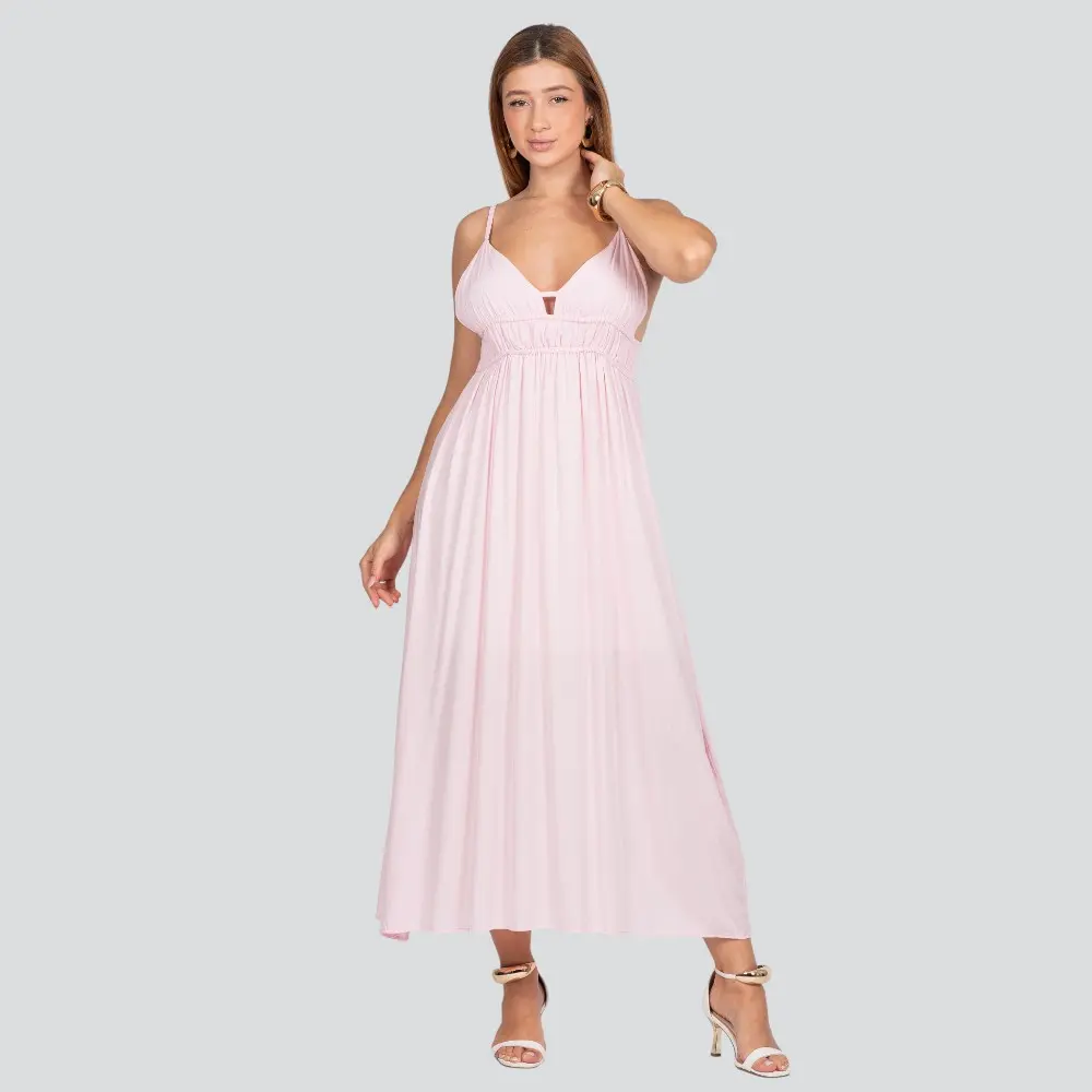 Vestido Midi Feminino Alça Fina com Detalhe no Decote .3092