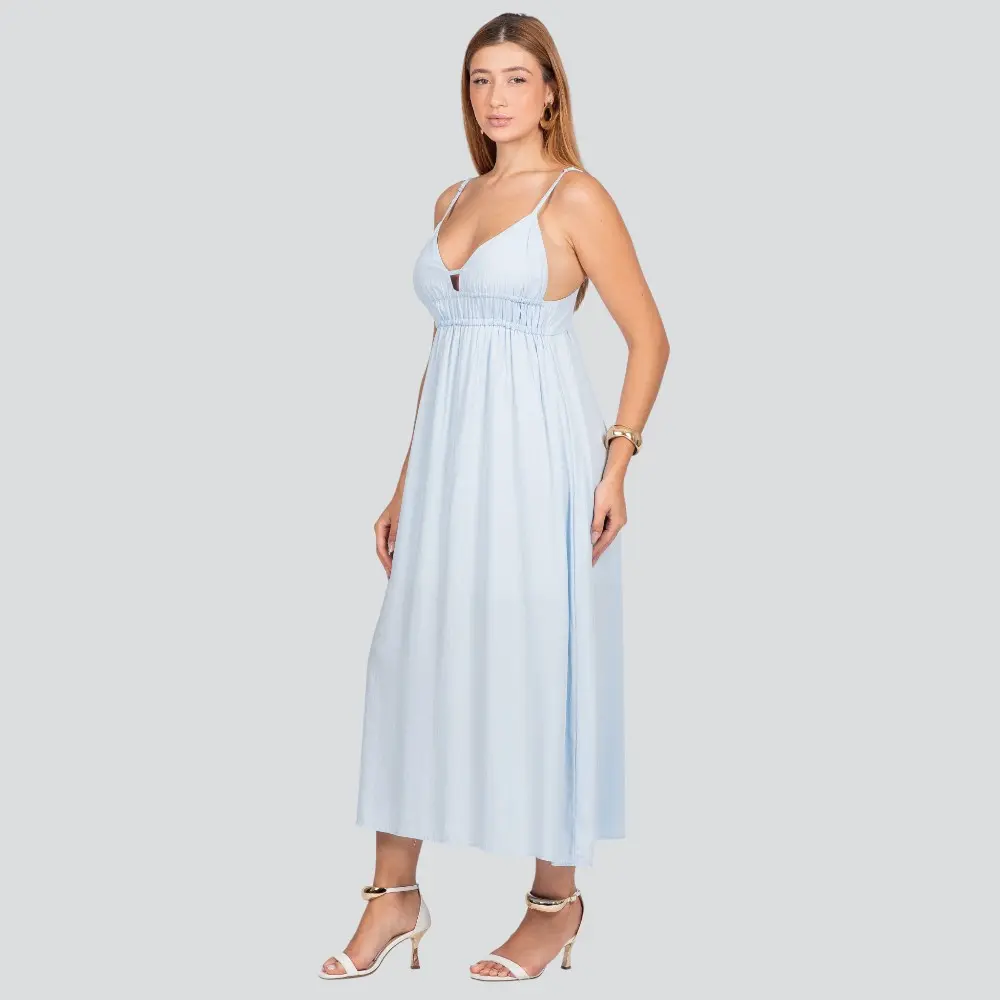Vestido Midi Feminino Alça Fina com Detalhe no Decote .3092