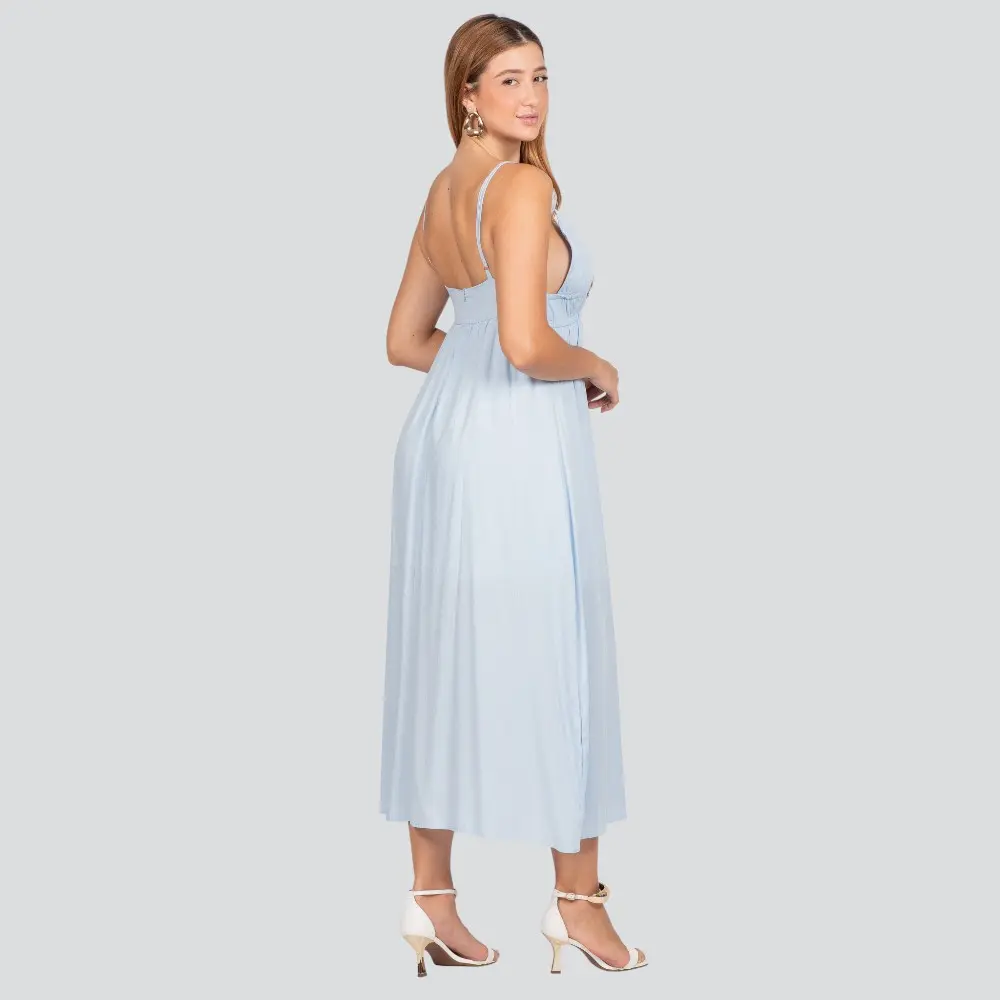 Vestido Midi Feminino Alça Fina com Detalhe no Decote .3092