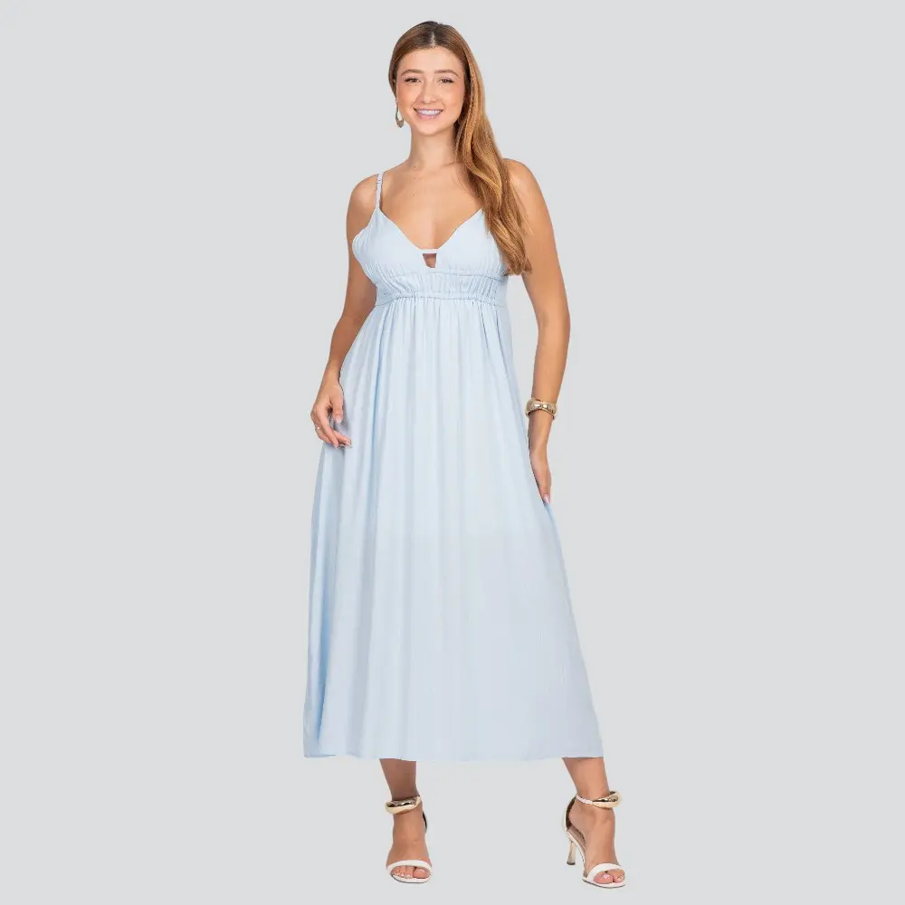 Vestido Midi Feminino Alça Fina com Detalhe no Decote .3092