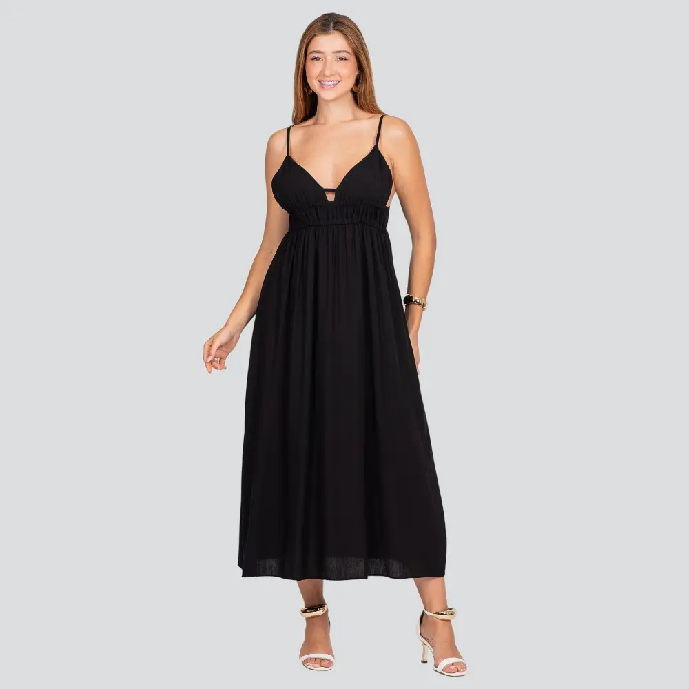 Vestido Midi Feminino Alça Fina com Detalhe no Decote .3092