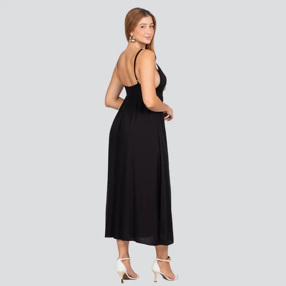 Vestido Midi Feminino Alça Fina com Detalhe no Decote .3092