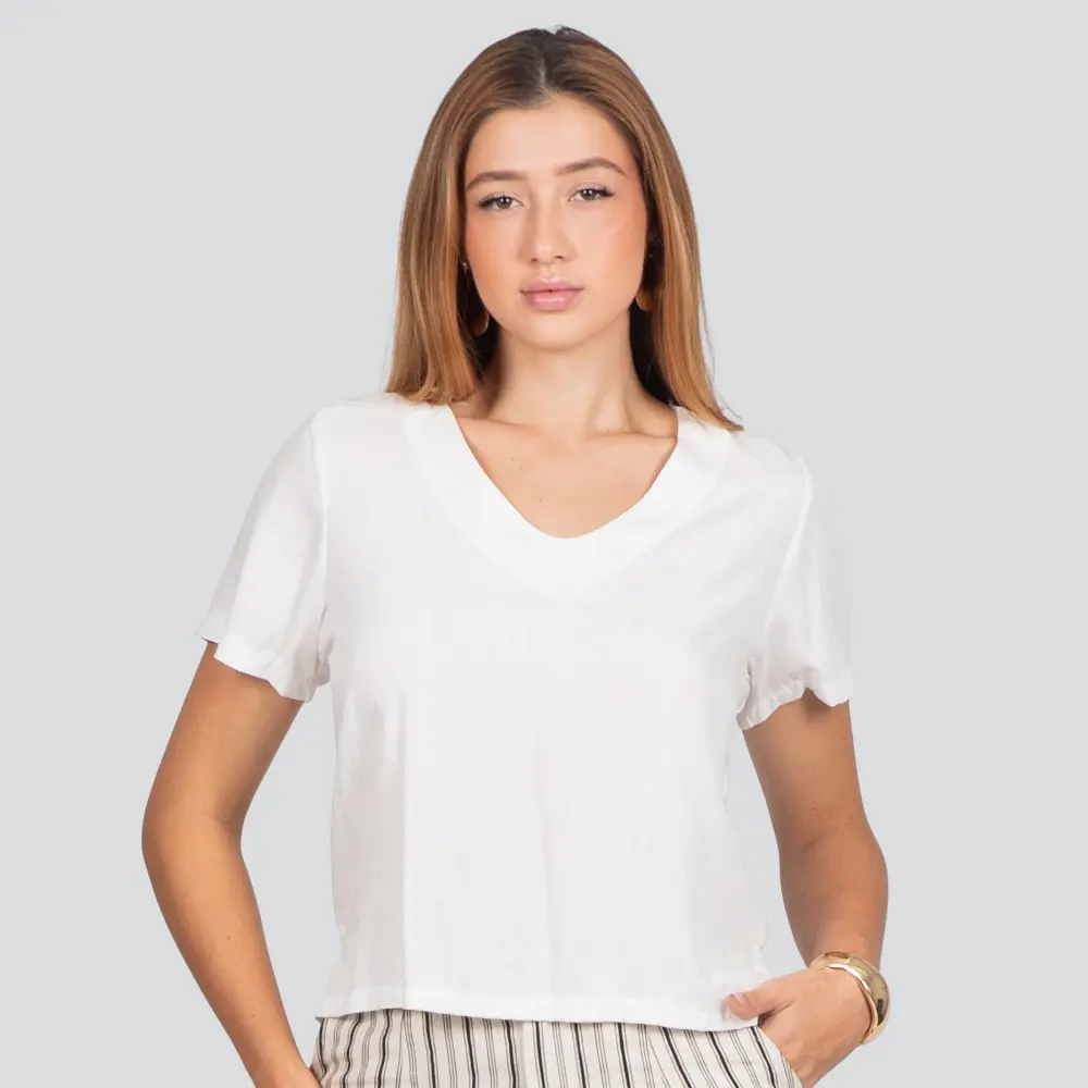 Blusa Feminina Manga Curta Decote V Viscolinho .1005050