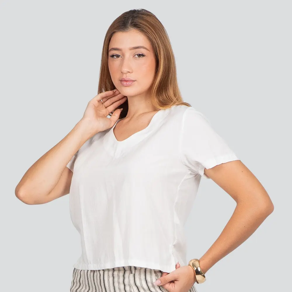 Blusa Feminina Manga Curta Decote V Viscolinho .1005050