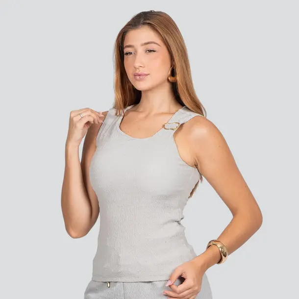 Regata Feminina Alça Grossa C Detalhe Metal .1005015 Cinza