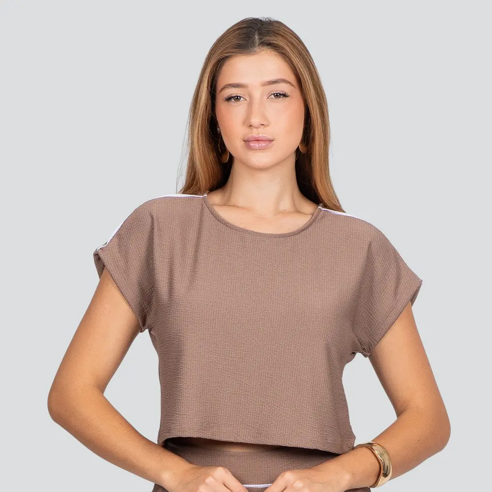 Blusa Feminina Manga Curta Ampla Texturizada .1100520