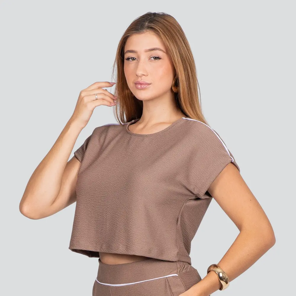 Blusa Feminina Manga Curta Ampla Texturizada .1100520