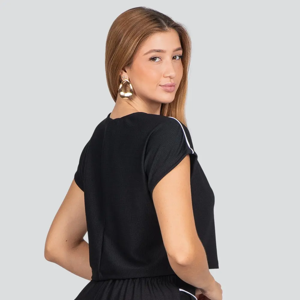 Blusa Feminina Manga Curta Ampla Texturizada .1100520