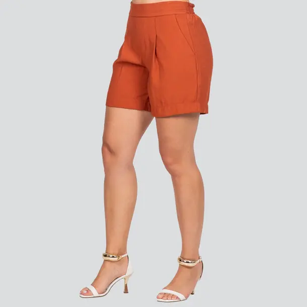 Shorts Feminino Alfaiataria com Elástico no Cós .5001465 Canela