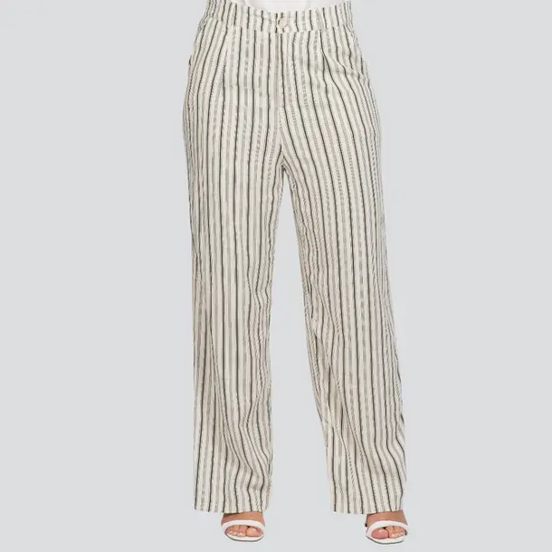 Calça Feminina Pantalona Risca de Giz Linho .JK1073-24 Off/Verde