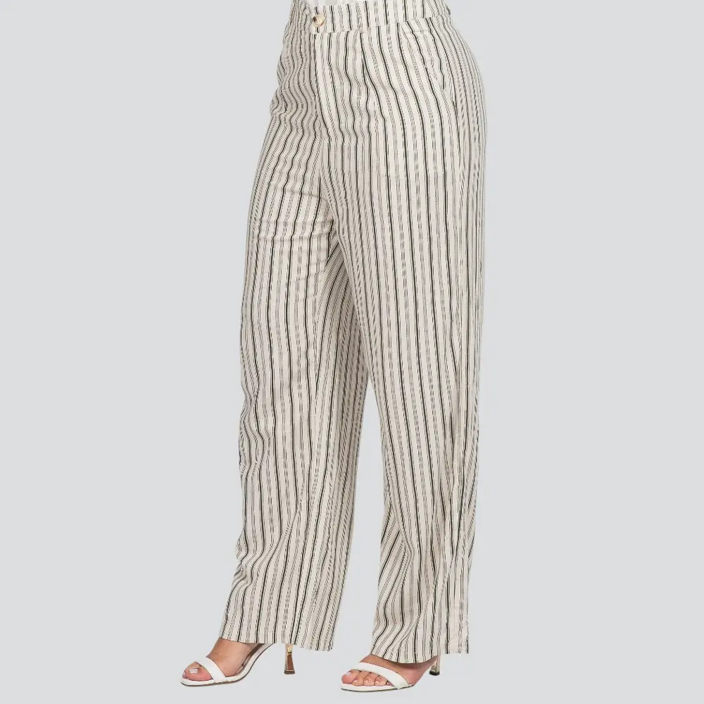 Calça Feminina Pantalona Risca de Giz Linho .JK1073-24