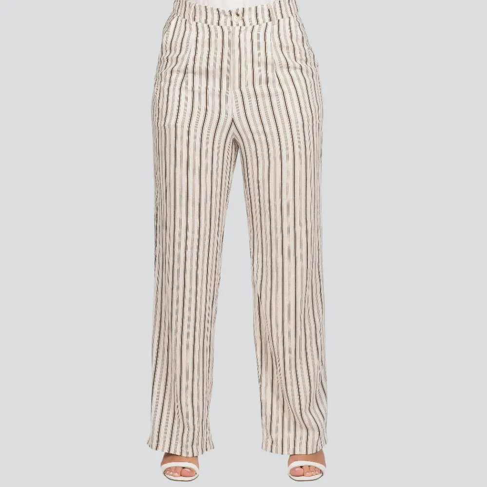 Calça Feminina Pantalona Risca de Giz Linho .JK1073-24