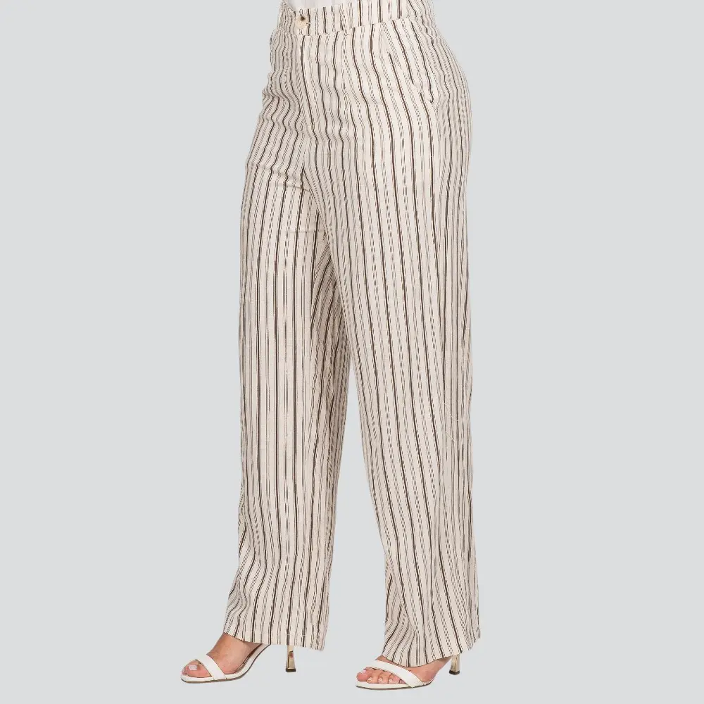 Calça Feminina Pantalona Risca de Giz Linho .JK1073-24