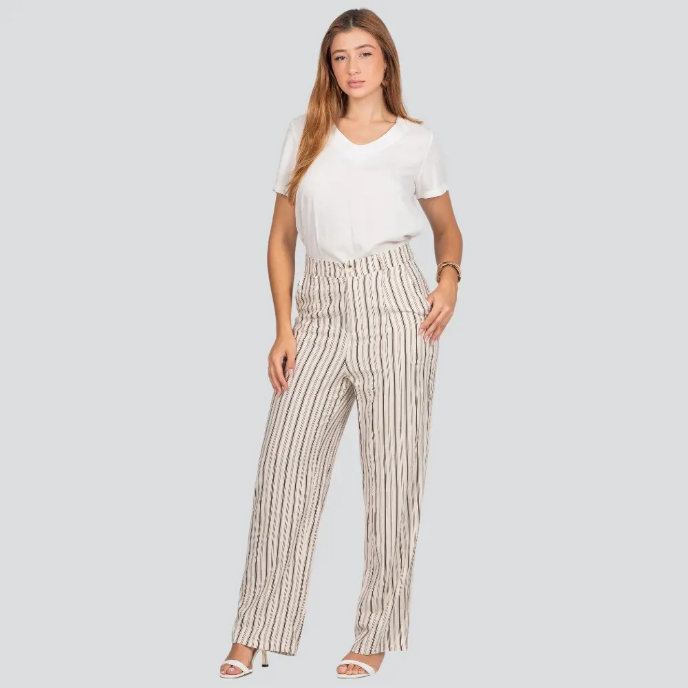 Calça Feminina Pantalona Risca de Giz Linho .JK1073-24