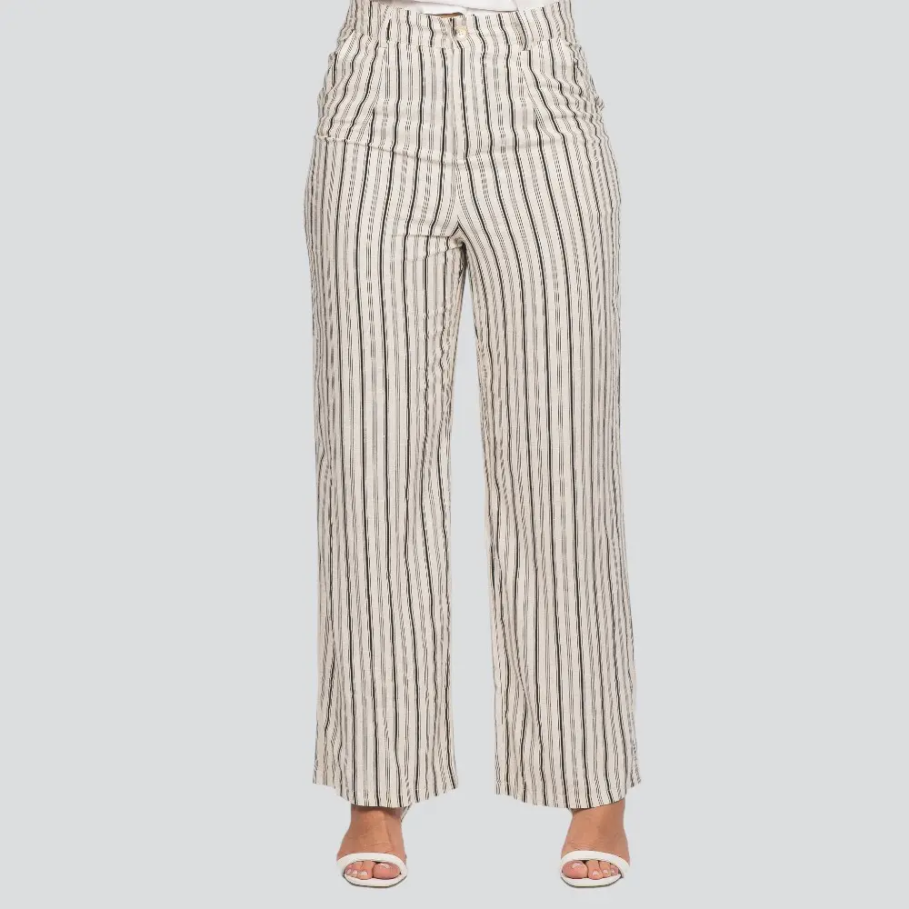 Calça Feminina Pantalona Risca de Giz Linho .JK1073-24