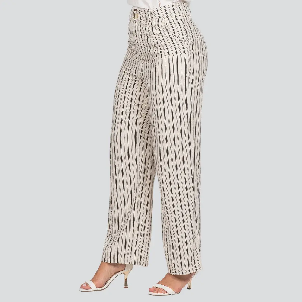 Calça Feminina Pantalona Risca de Giz Linho .JK1073-24